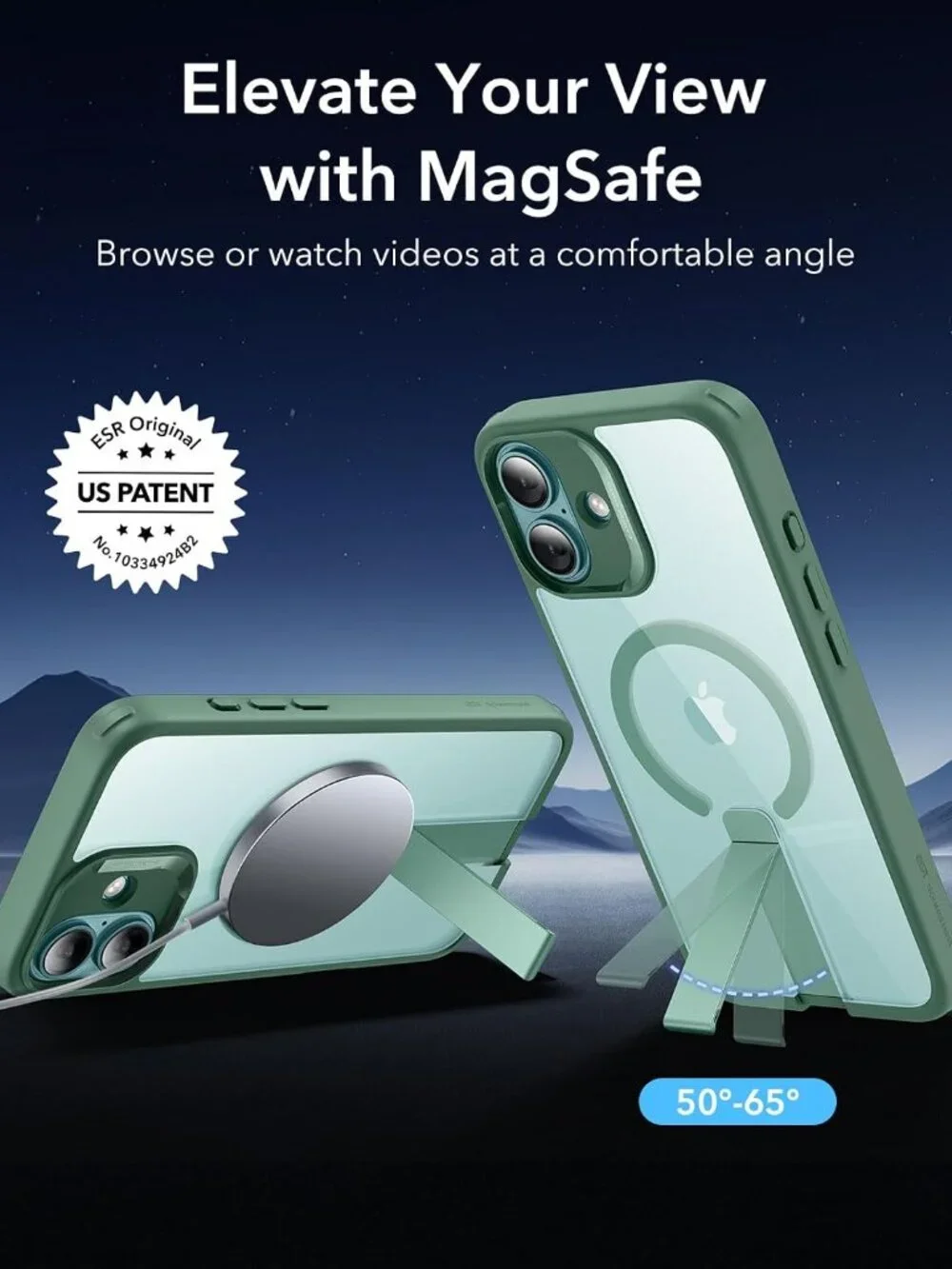 ESR iPhone 16 Plus Kickstand Case, MagSafe Clear Green Military Grade Shockproof